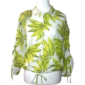 Marc Jacobs Green 3/4 Sleeve Notched Collar Blouse